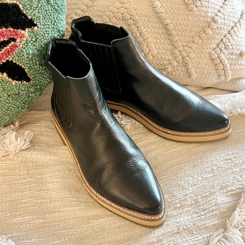 Roolee Prince Black Leather Pointy Toe Booties Boots 40 - Picture 5 of 16